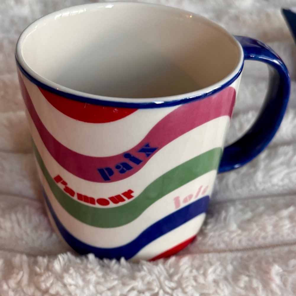 4 Striped love themed Stoneware Chip Resistant Mugs available by Anthropologie